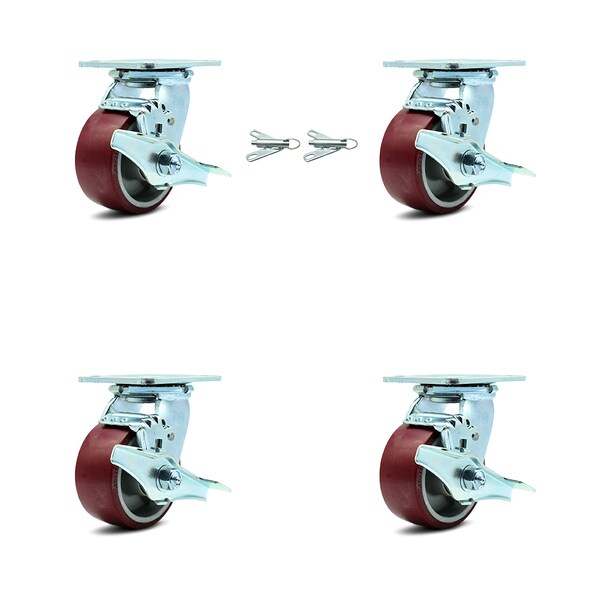 Service Caster 4 Inch Poly on Aluminum Caster Set with Ball Bearings 4 Brake 2 Swivel Lock SCC SCC-30CS420-PAB-TLB-BSL-2-TLB-2 - main